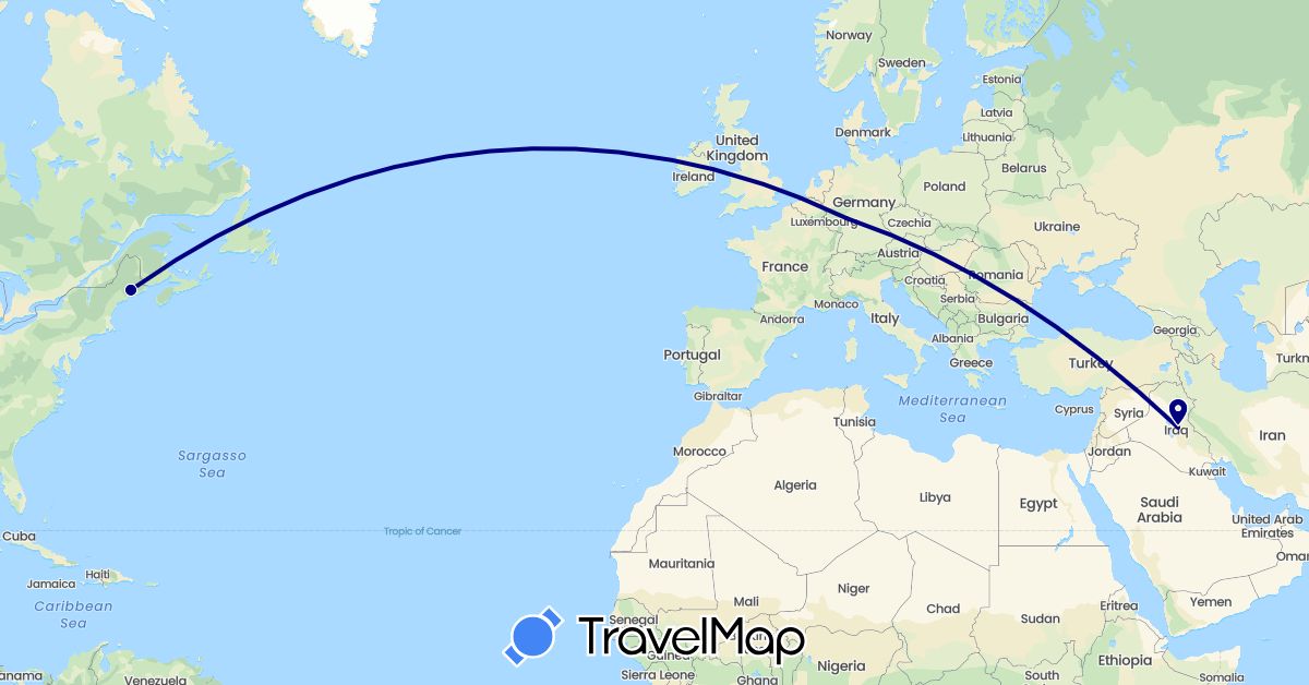 TravelMap itinerary: driving in Germany, Iraq, United States (Asia, Europe, North America)